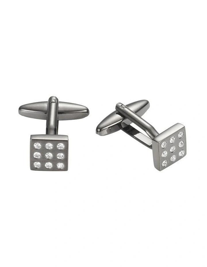 Small Gun Metal Square Crystal Cufflinks image 1
