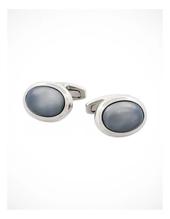 Rhodium & Hematite Oval Cufflinks