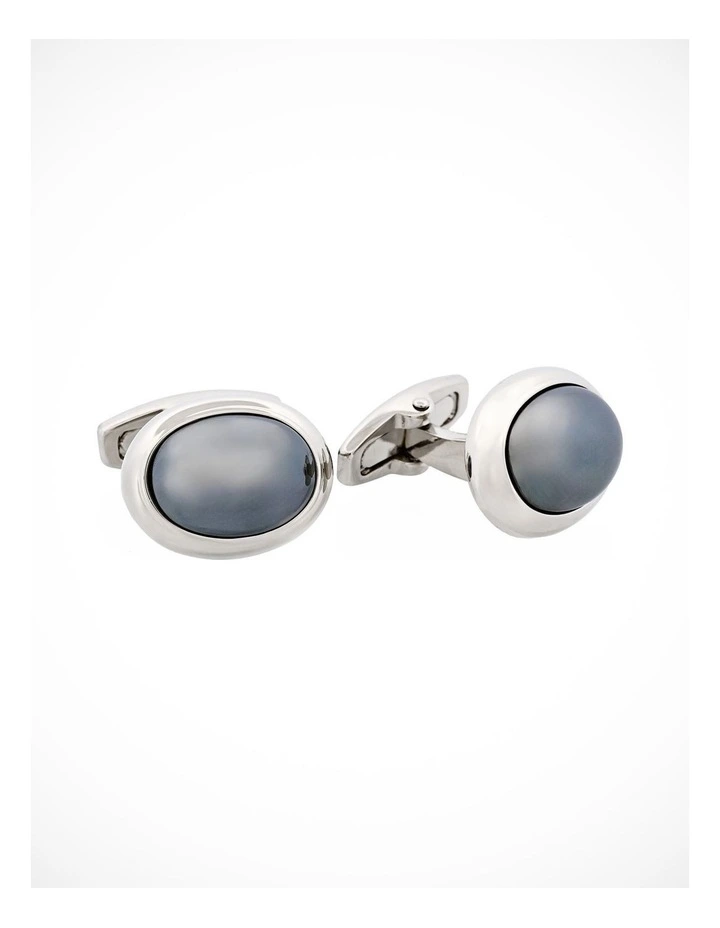 Rhodium & Hematite Oval Cufflinks image 2