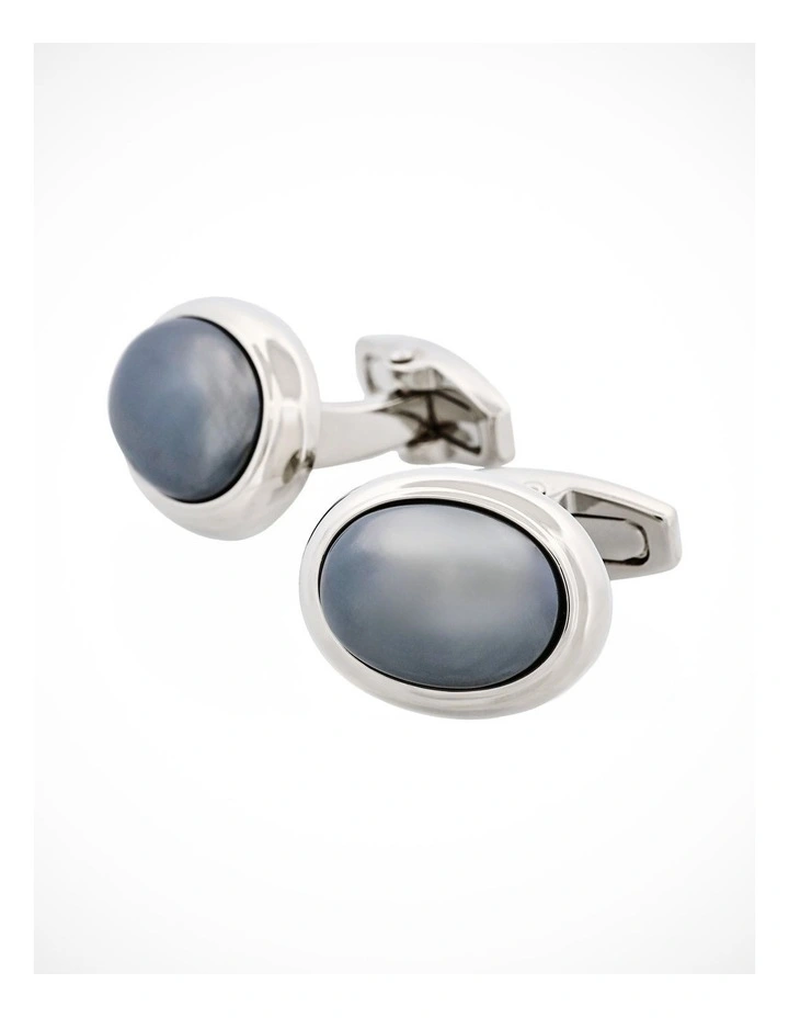 Rhodium & Hematite Oval Cufflinks image 3