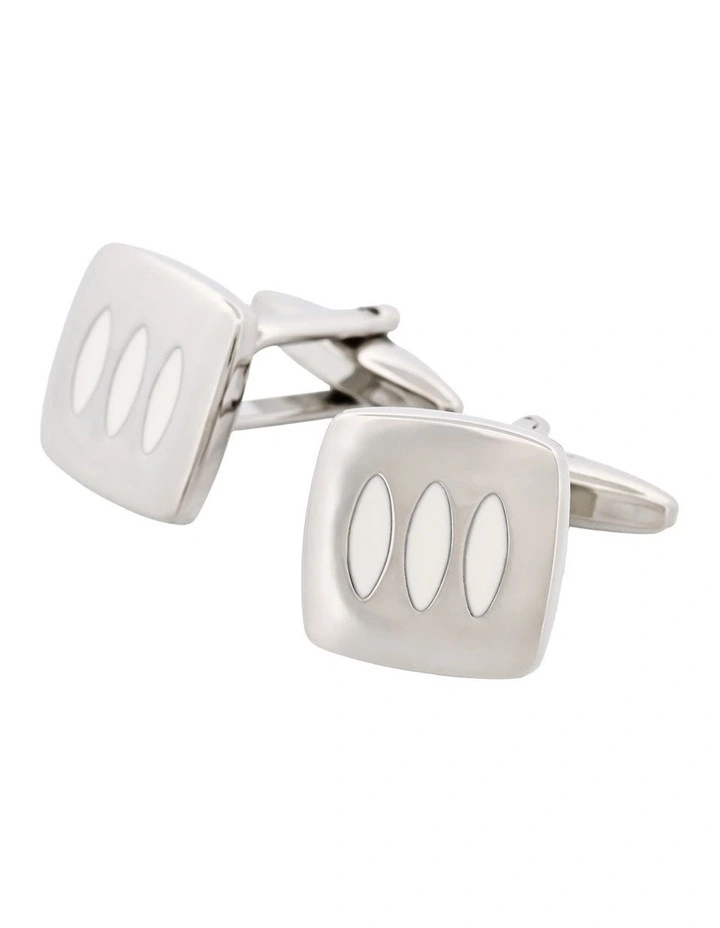 Triple White Enamel Inlays on Rhodium Plated Cushion-Shape Cufflinks image 3
