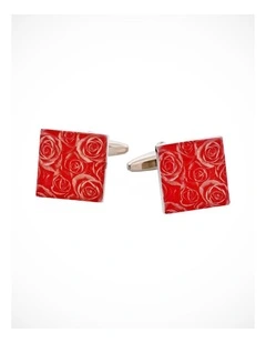 Red Floral Print Enamel Cufflinks