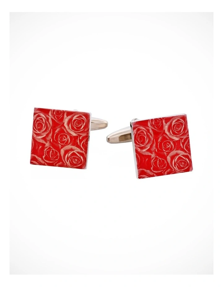Red Floral Print Enamel Cufflinks image 1