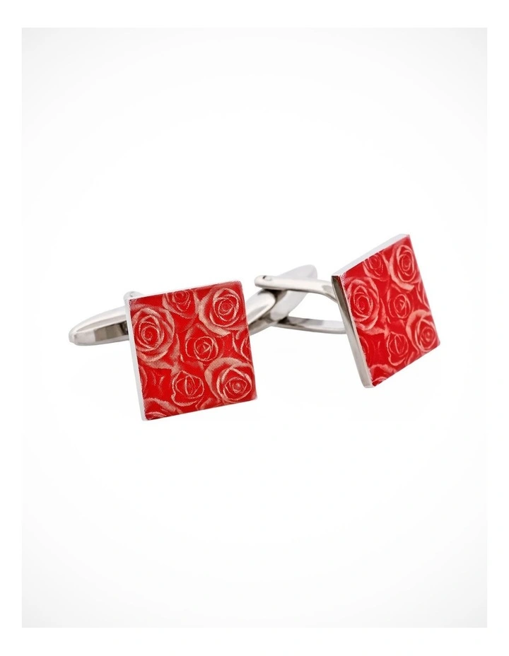 Red Floral Print Enamel Cufflinks image 2
