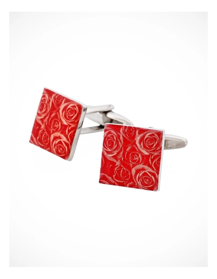 Red Floral Print Enamel Cufflinks image 3