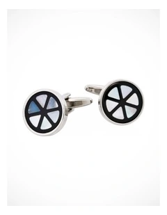 Mop & Onyx Patterned Round Cufflinks
