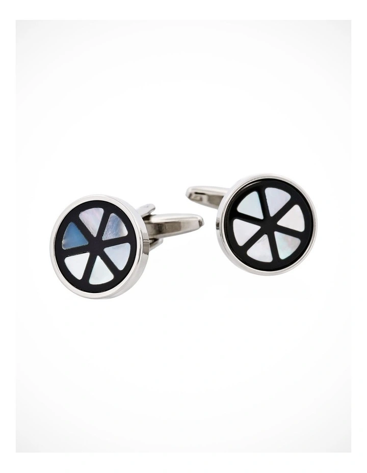 Mop & Onyx Patterned Round Cufflinks image 1