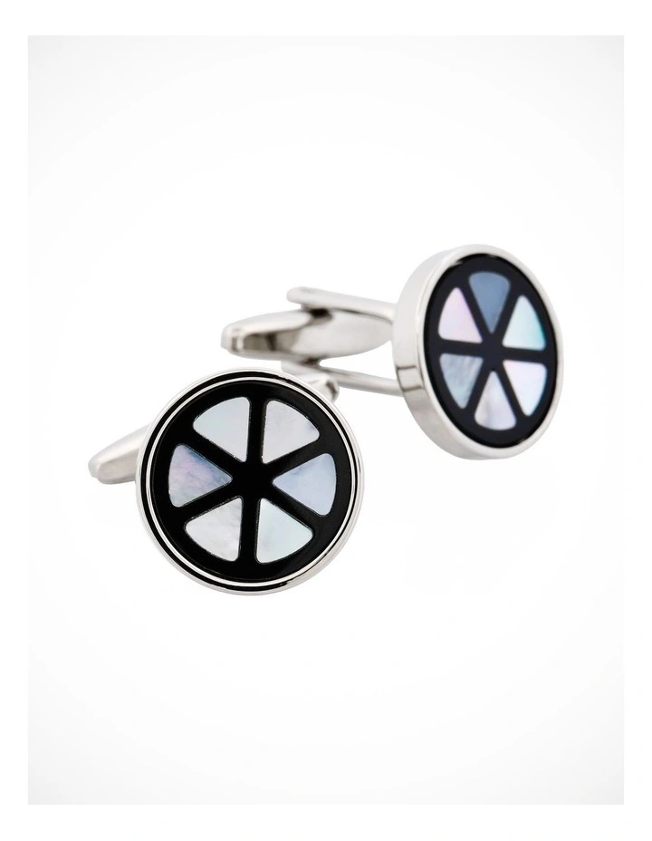 Mop & Onyx Patterned Round Cufflinks image 2