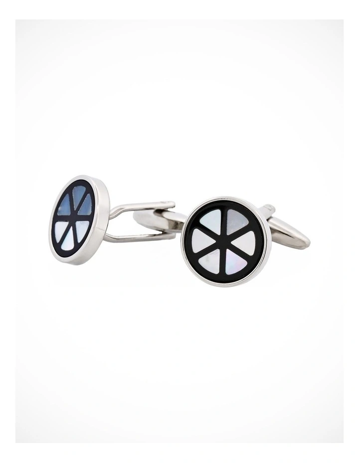 Mop & Onyx Patterned Round Cufflinks image 3