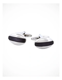Rhodium Plated Grey Cats Eye Oval Cufflinks