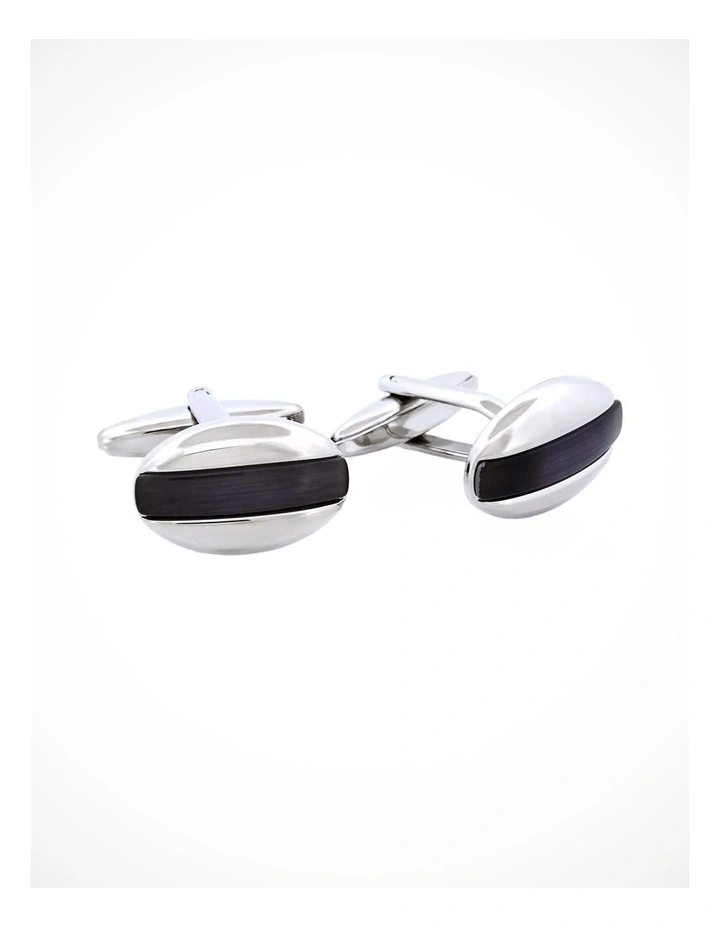 Rhodium Plated Grey Cats Eye Oval Cufflinks image 2