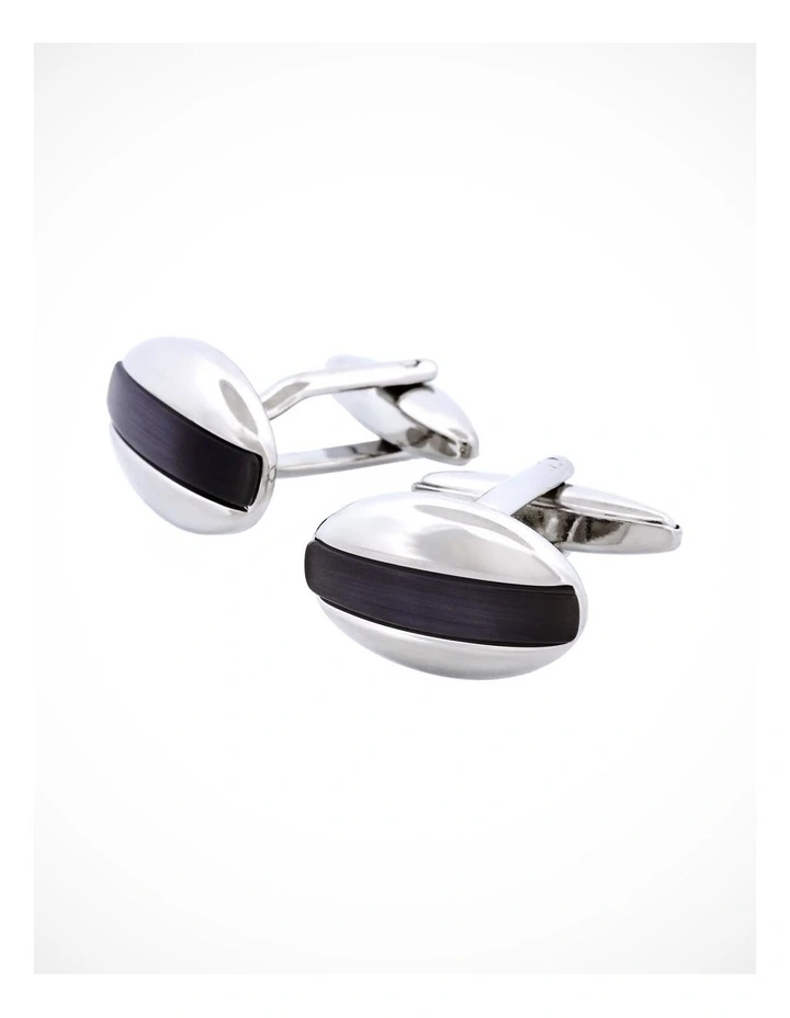 Rhodium Plated Grey Cats Eye Oval Cufflinks image 3