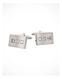 Brushed Rhodium Plated Crystal Square Cufflinks