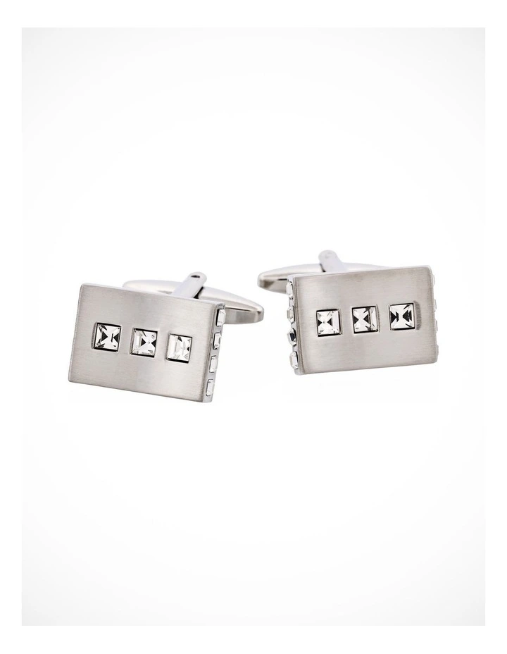 Brushed Rhodium Plated Crystal Square Cufflinks image 1