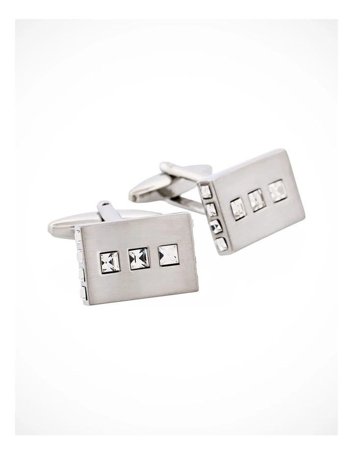 Brushed Rhodium Plated Crystal Square Cufflinks image 2