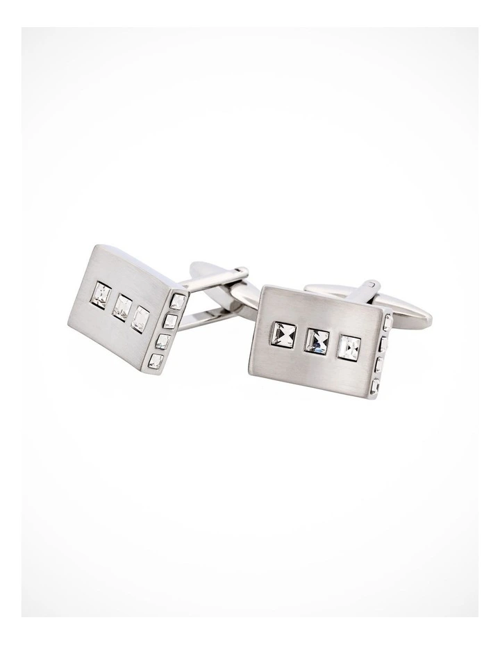 Brushed Rhodium Plated Crystal Square Cufflinks image 3