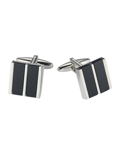 Rhodium Plated Striped Onyx Cufflinks