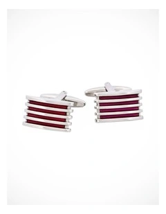 Rhodium & Purple Enamel Striped Cufflinks