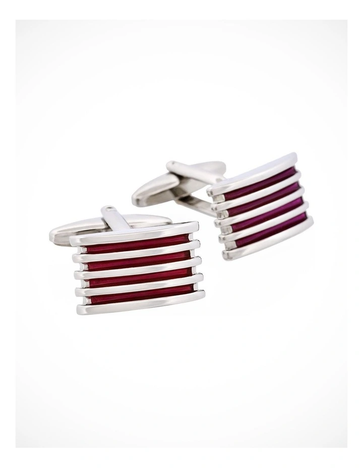 Rhodium & Purple Enamel Striped Cufflinks image 2