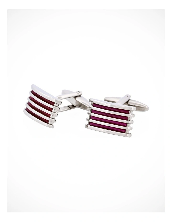 Rhodium & Purple Enamel Striped Cufflinks image 3