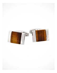 Rhodium Plated & Tiger Eye Cufflinks