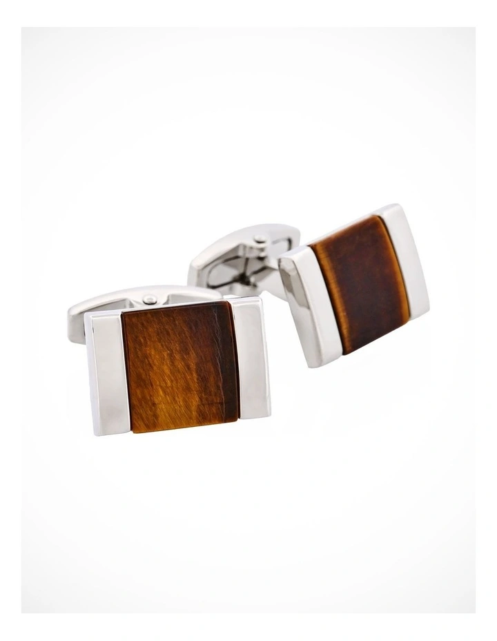 Rhodium Plated & Tiger Eye Cufflinks image 2