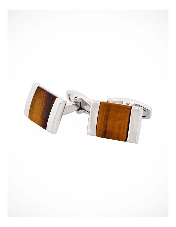 Rhodium Plated & Tiger Eye Cufflinks image 3