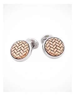 Rhodium Plated & Rose Gold Plated Sterling Silver Round Weave Cufflinks