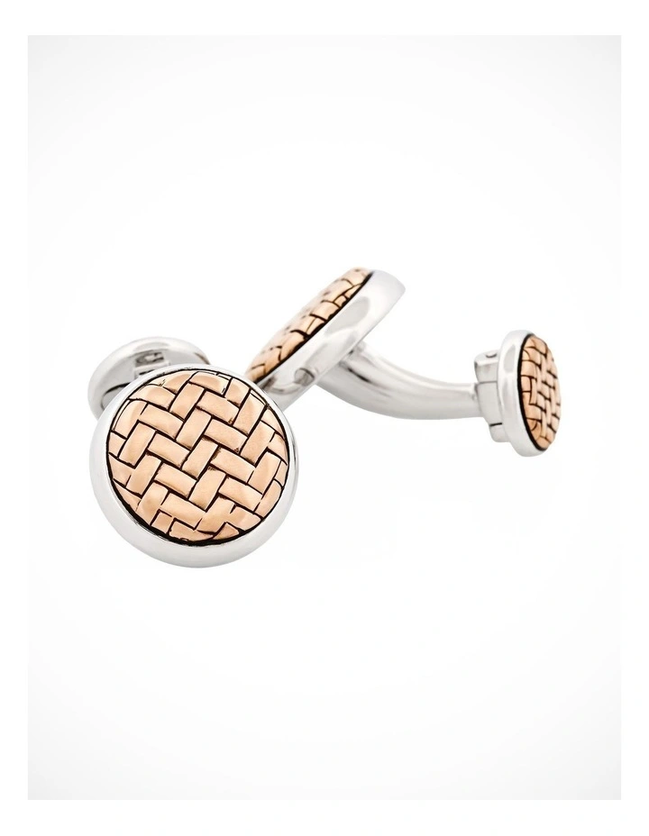 Rhodium Plated & Rose Gold Plated Sterling Silver Round Weave Cufflinks image 4