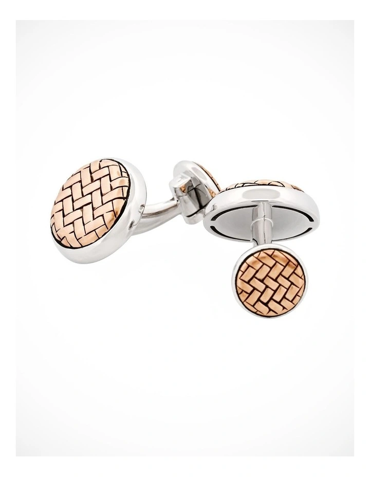 Rhodium Plated & Rose Gold Plated Sterling Silver Round Weave Cufflinks image 5