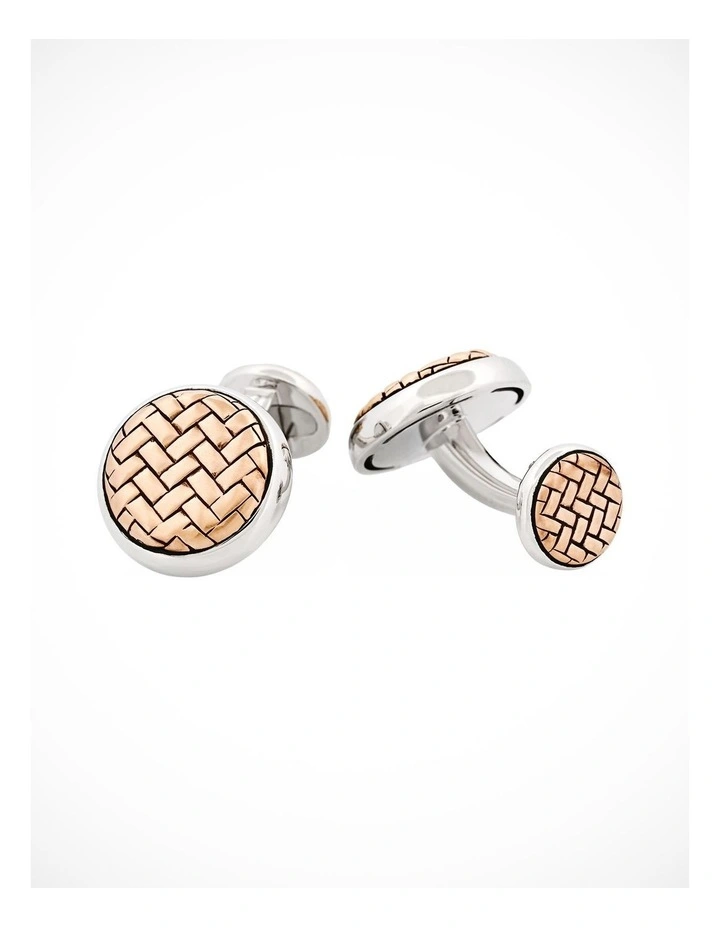 Rhodium Plated & Rose Gold Plated Sterling Silver Round Weave Cufflinks image 6