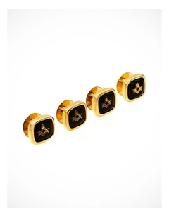 Dress Shirt Studs, Masonic Symbol, no G, Gold / Black (set 4)