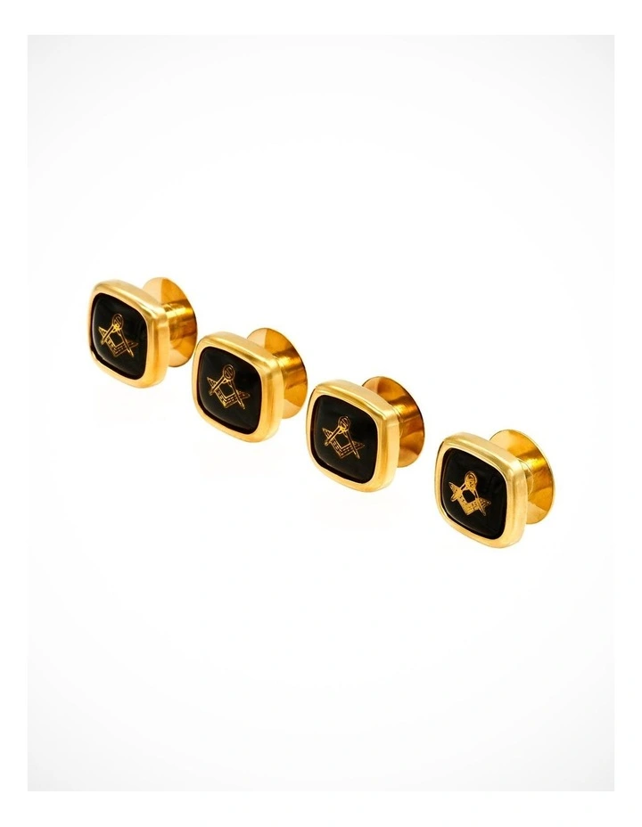 Dress Shirt Studs, Masonic Symbol, no G, Gold / Black (set 4) image 2