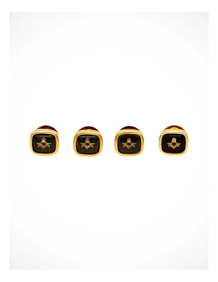 Dress Shirt Studs, Masonic Symbol, no G, Gold / Black (set 4) image 3