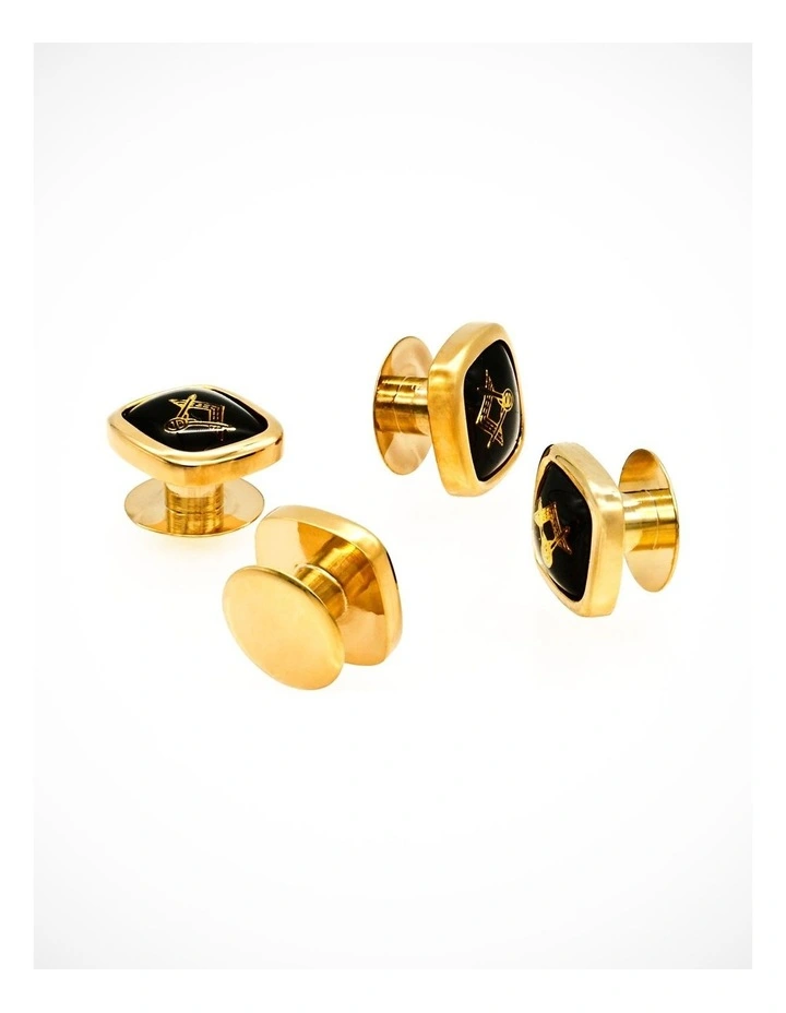 Dress Shirt Studs, Masonic Symbol, no G, Gold / Black (set 4) image 4