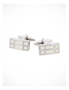 Rhodium & White Enamel Rectangle Cufflinks