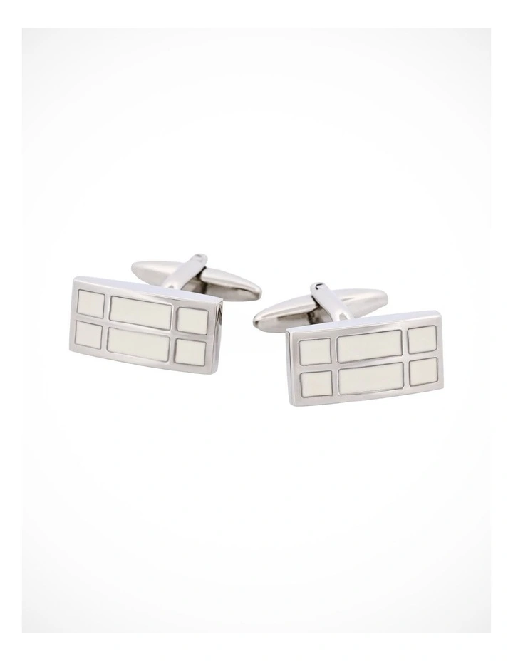 Rhodium & White Enamel Rectangle Cufflinks image 1