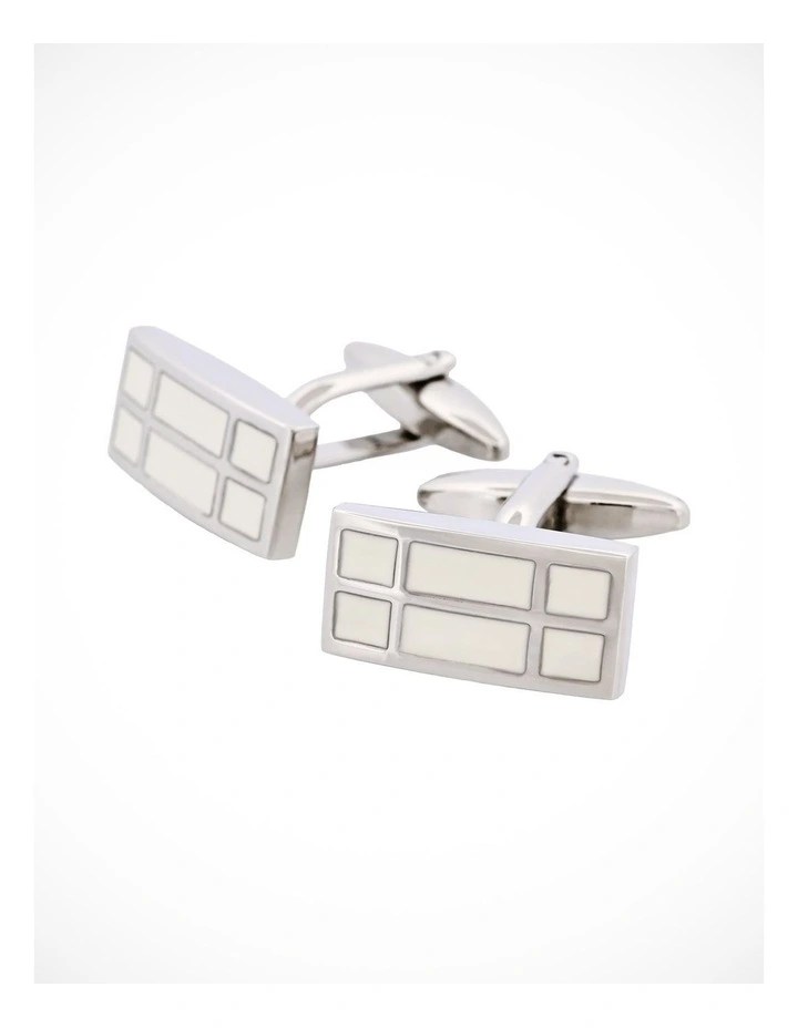 Rhodium & White Enamel Rectangle Cufflinks image 3