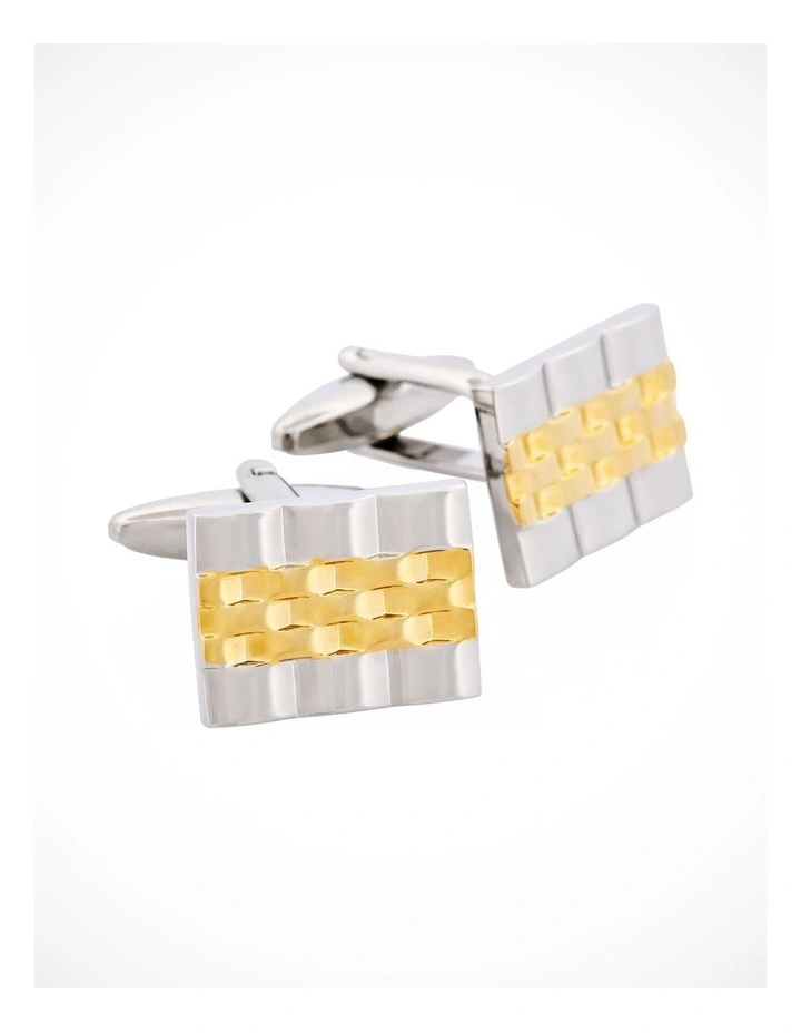 Rhodium & Gold Plated Watchband Patterned Cufflinks image 2