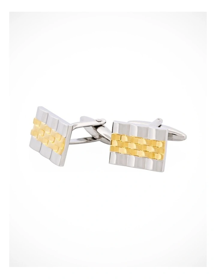 Rhodium & Gold Plated Watchband Patterned Cufflinks image 3