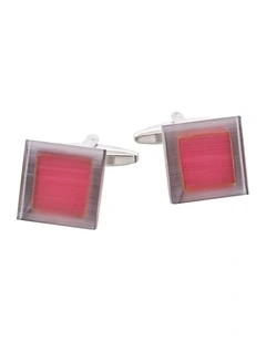 Grey & Pink Square Cats Eye Cufflinks