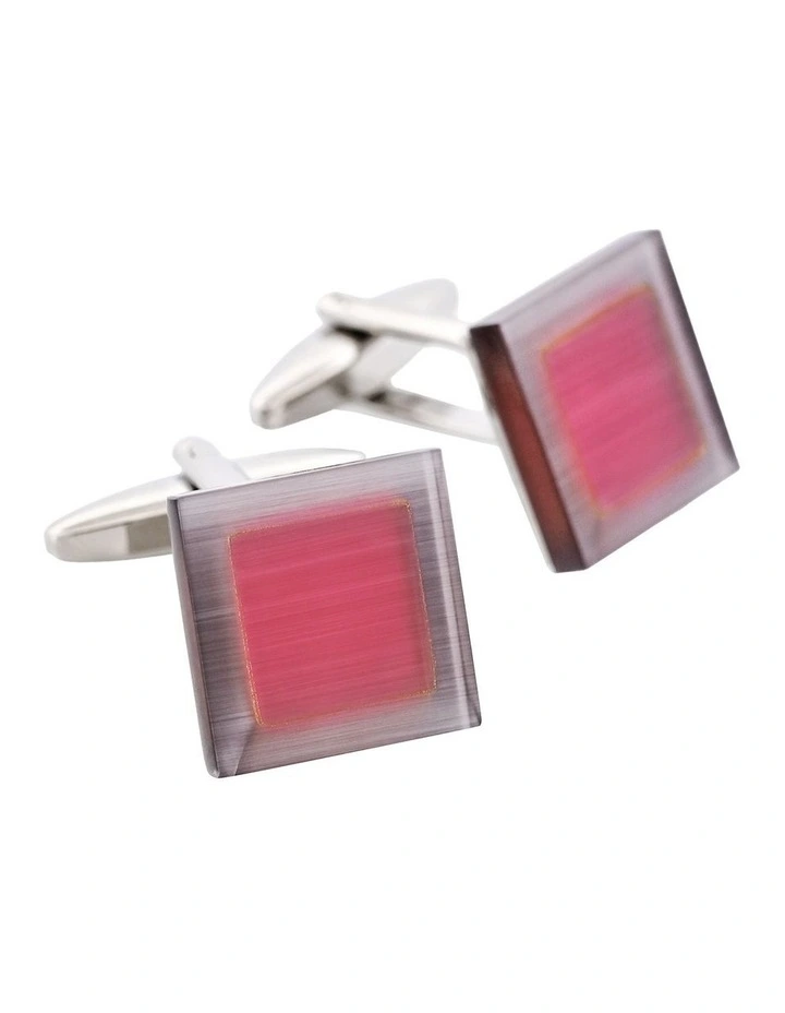 Grey & Pink Square Cats Eye Cufflinks image 2