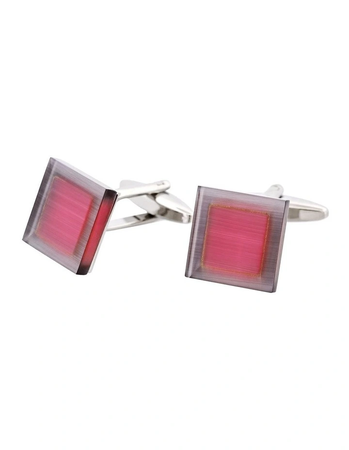 Grey & Pink Square Cats Eye Cufflinks image 3