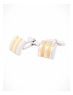 Brushed Rhodium & Gold Striped Cufflinks