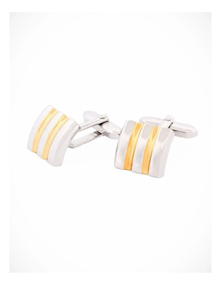 Brushed Rhodium & Gold Striped Cufflinks image 1