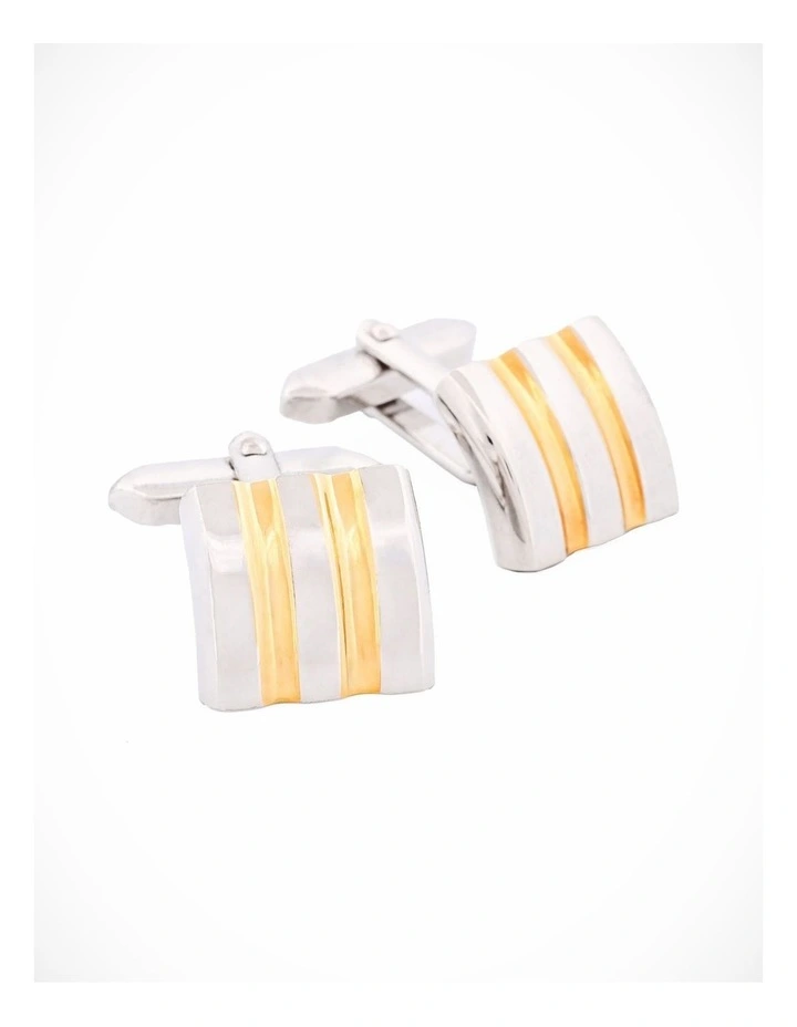 Brushed Rhodium & Gold Striped Cufflinks image 2