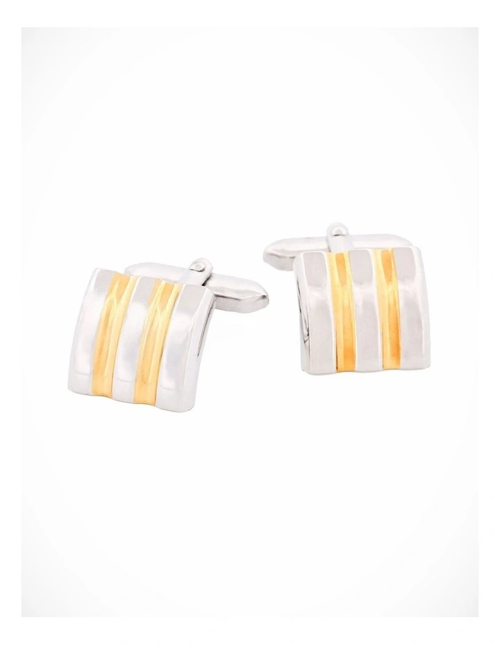 Brushed Rhodium & Gold Striped Cufflinks image 3