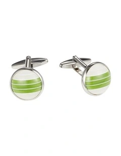 White & Green Ball Cats Eye Cufflinks