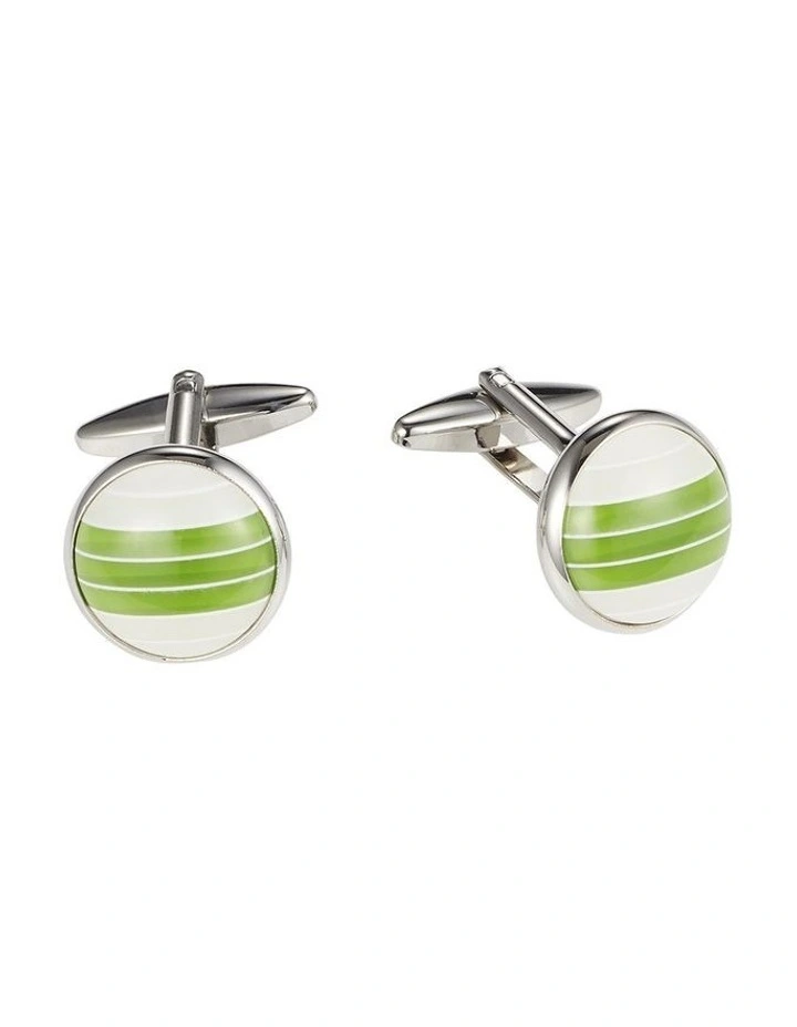 White & Green Ball Cats Eye Cufflinks image 1