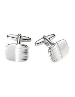 Brushed & Polished Rhodium Plated Half Striped Cufflinks
